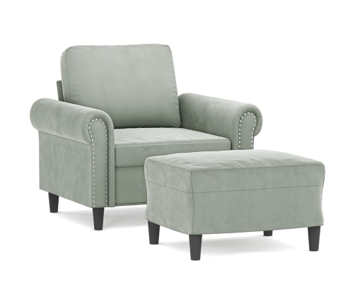 vidaXL atpūtas krēsls ar kājsoliņu, 60 cm, gaiši pelēks samts