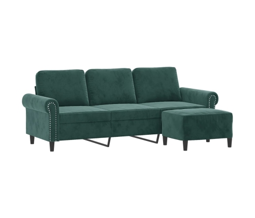 vidaXL trīsvietīgs dīvāns ar kājsoliņu, 180 cm, tumši zaļš samts