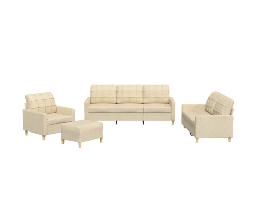 vidaXL četrdaļīgs dīvānu komplekts ar spilveniem, krēmkrāsas audums