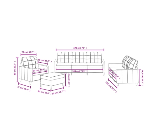 vidaXL četrdaļīgs dīvānu komplekts ar spilveniem, krēmkrāsas audums
