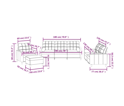 vidaXL četrdaļīgs dīvānu komplekts ar spilveniem, dzeltens audums