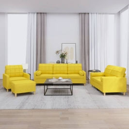 vidaXL četrdaļīgs dīvānu komplekts ar spilveniem, dzeltens audums