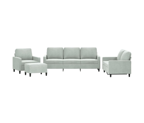 vidaXL četrdaļīgs dīvānu komplekts ar spilveniem, gaiši pelēks samts