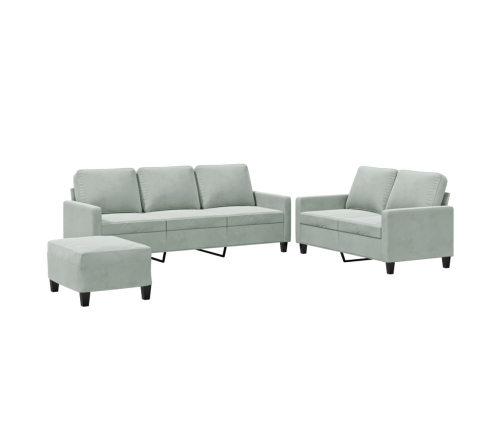 vidaXL trīsdaļīgs dīvānu komplekts ar spilveniem, gaiši pelēks samts