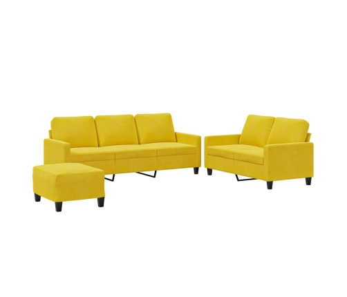 vidaXL trīsdaļīgs dīvānu komplekts ar spilveniem, dzeltens samts