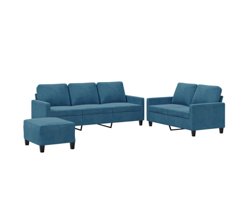 vidaXL trīsdaļīgs dīvānu komplekts ar spilveniem, zils samts