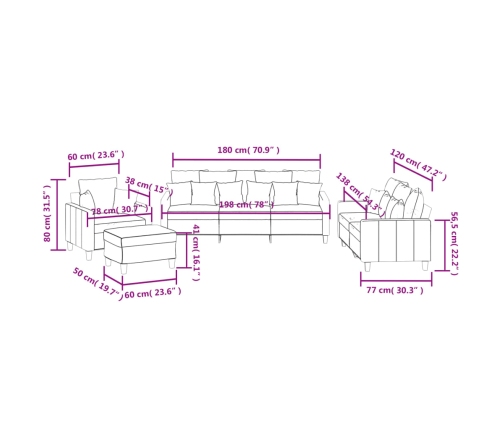 vidaXL četrdaļīgs dīvānu komplekts ar spilveniem, brūns audums