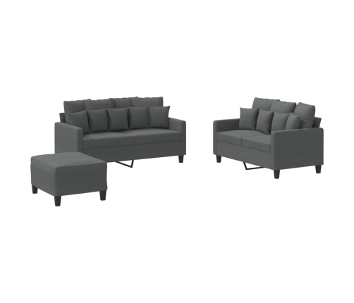 vidaXL trīsdaļīgs dīvānu komplekts ar spilveniem, tumši pelēks audums