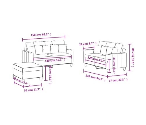 vidaXL trīsdaļīgs dīvānu komplekts ar spilveniem, tumši pelēks audums