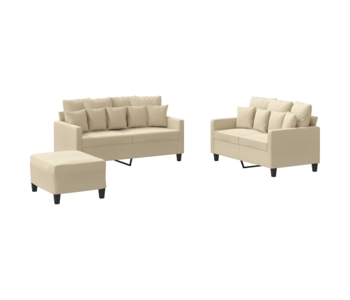 vidaXL trīsdaļīgs dīvānu komplekts ar spilveniem, krēmkrāsas audums