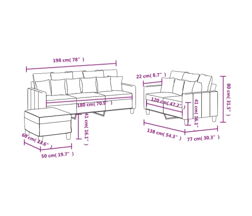 vidaXL trīsdaļīgs dīvānu komplekts, gaiši pelēks audums