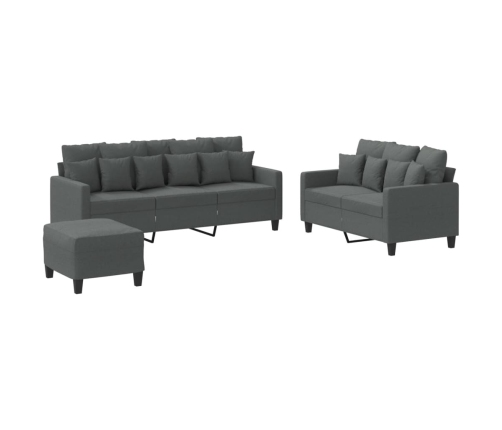 vidaXL trīsdaļīgs dīvānu komplekts ar spilveniem, tumši pelēks audums