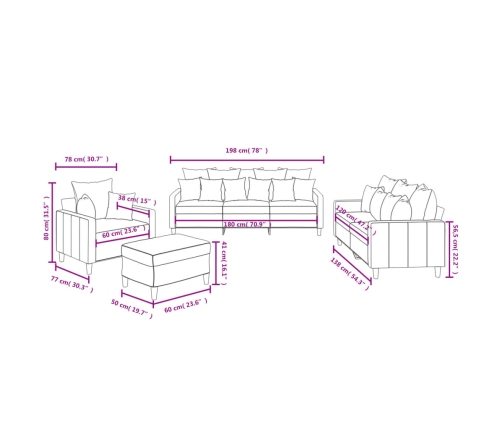 vidaXL četrdaļīgs dīvānu komplekts ar spilveniem, brūns samts