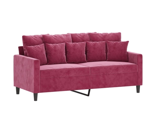 vidaXL trīsdaļīgs dīvānu komplekts ar spilveniem, vīnsarkans samts