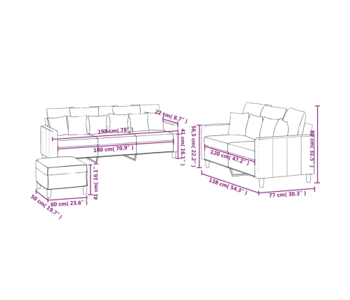 vidaXL trīsdaļīgs dīvānu komplekts ar spilveniem, vīnsarkans samts