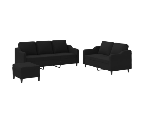 vidaXL trīsdaļīgs dīvānu komplekts ar spilveniem, melns audums