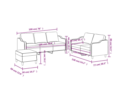 vidaXL trīsdaļīgs dīvānu komplekts ar spilveniem, melns audums