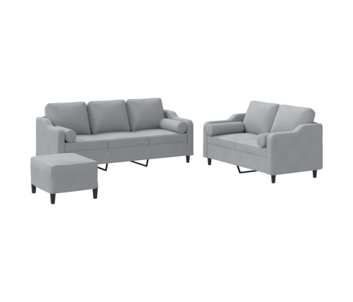 vidaXL trīsdaļīgs dīvānu komplekts ar spilveniem, gaiši pelēks audums