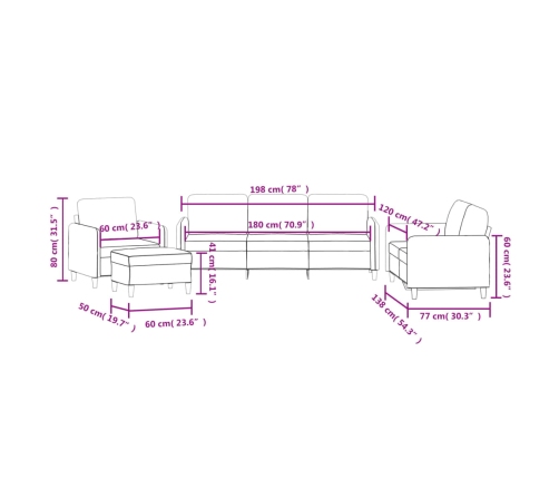 vidaXL četrdaļīgs dīvānu komplekts, zils samts