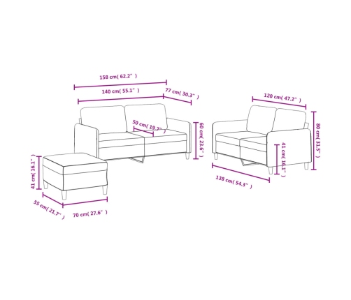 vidaXL trīsdaļīgs dīvānu komplekts, zils samts