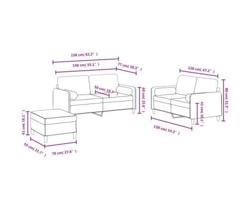 vidaXL trīsdaļīgs dīvānu komplekts ar spilveniem, zils samts