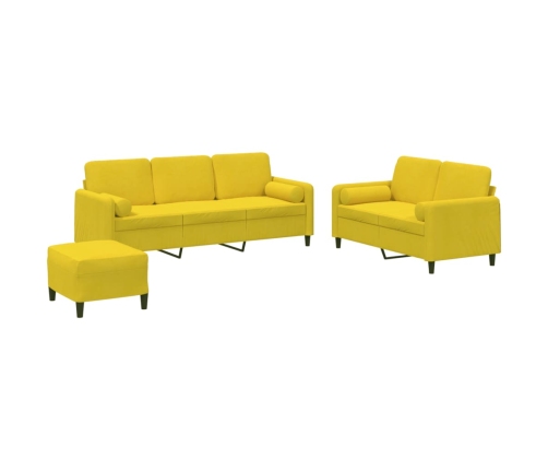 vidaXL trīsdaļīgs dīvānu komplekts ar spilveniem, dzeltens samts