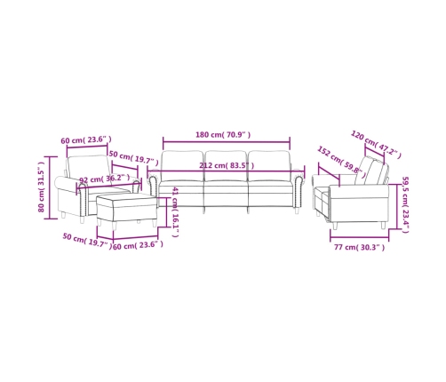 vidaXL četrdaļīgs dīvānu komplekts ar spilveniem, vīnsarkans samts