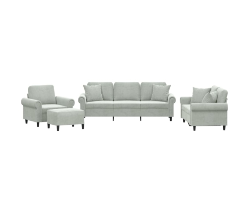 vidaXL četrdaļīgs dīvānu komplekts ar spilveniem, gaiši pelēks samts