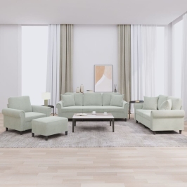 vidaXL četrdaļīgs dīvānu komplekts ar spilveniem, gaiši pelēks samts