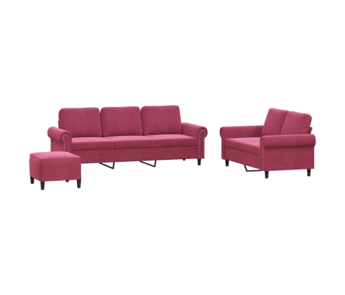 vidaXL trīsdaļīgs dīvānu komplekts ar spilveniem, vīnsarkans samts