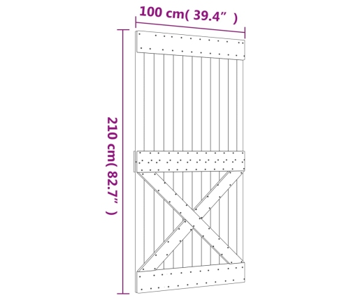 Bīdāmās Durvis Ar Stiprinājumiem, 100X210 Cm, Priedes Masīvkoks Vidaxl