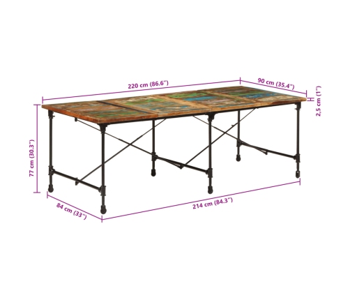 Virtuves Galds, 220X90X77 Cm, Pārstrādāts Masīvkoks Vidaxl