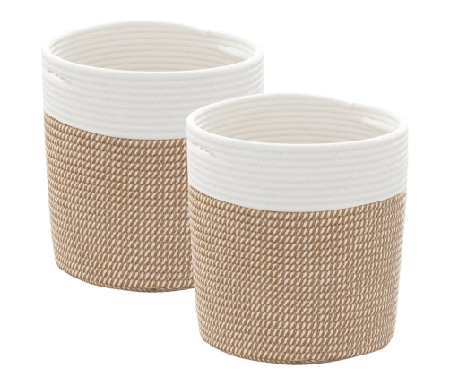 vidaXL uzglabāšanas grozi, 2 gab., brūni ar baltu, Ø28x28 cm, kokvilna