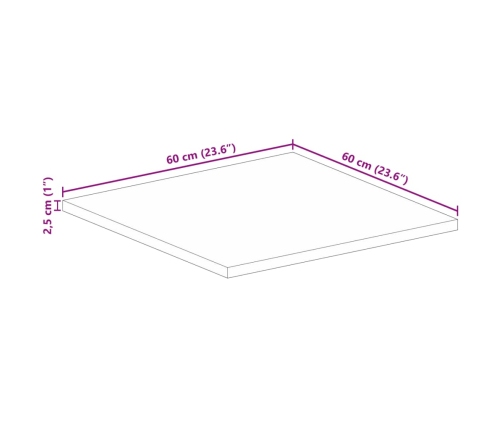 Galda Virsma, 60X60X2,5 Cm, Kvadrāta, Pārstrādāts Masīvkoks Vidaxl