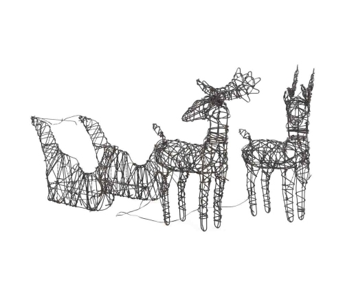 vidaXL Ziemassvētku rotājums, brieži un kamanas, 160 silti baltas LED