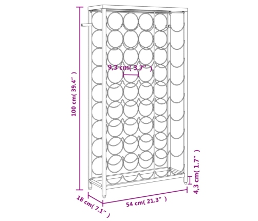 vidaXL vīna pudeļu plaukts 45 pudelēm, 54x18x100 cm, melna dzelzs