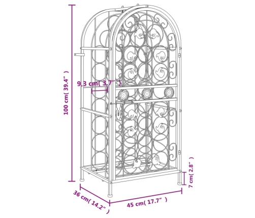 vidaXL vīna pudeļu plaukts 33 pudelēm, 45x36x100 cm, melna dzelzs