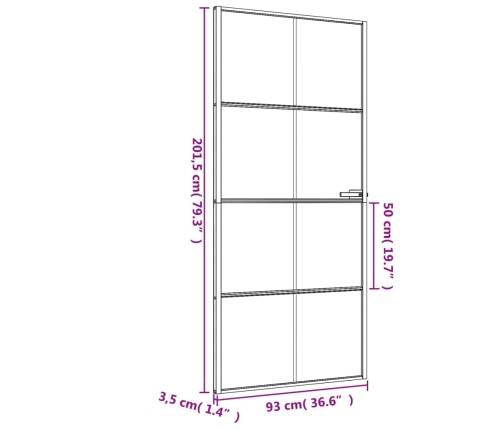 vidaXL iekšdurvis, 93x201,5 cm, melnas, rūdīts stikls un alumīnijs