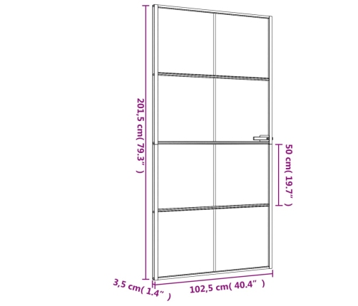 vidaXL iekšdurvis, 102,5x201,5 cm, melnas, rūdīts stikls un alumīnijs