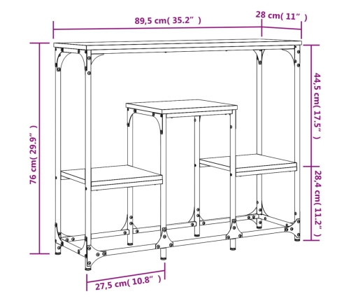 vidaXL konsoles galdiņš, melns, 89,5x28x76 cm, inženierijas koks