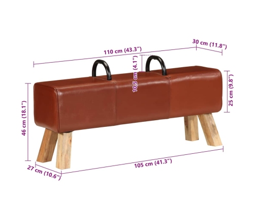 vidaXL vingrošanas buks, 110 cm, brūna dabīgā āda