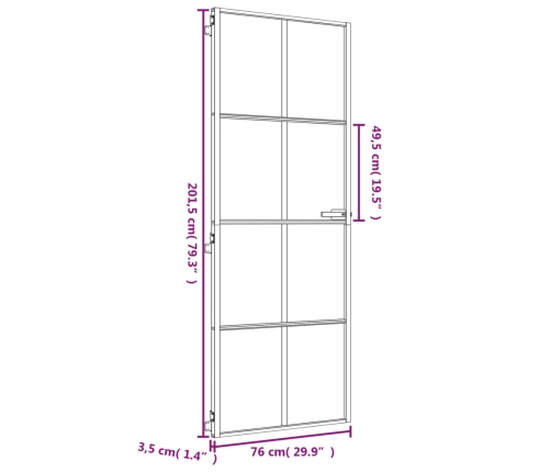 vidaXL iekšdurvis, 76x201,5 cm, zelta krāsā, rūdīts stikls, alumīnijs