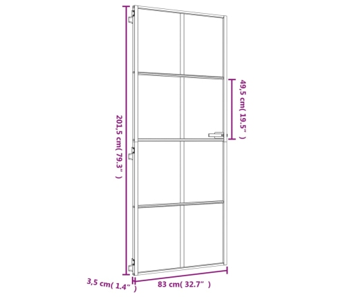 vidaXL iekšdurvis, 83x201,5 cm, zelta krāsā, rūdīts stikls, alumīnijs