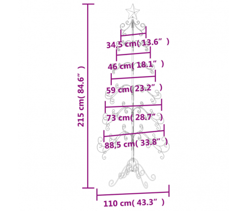 vidaXL Ziemassvētku eglīte, metāls, koka pamatne, melna, 215 cm