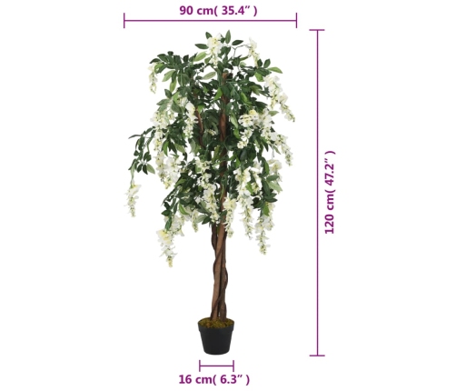 vidaXL mākslīgā vistērija, 840 lapas, 120 cm, zaļa un balta