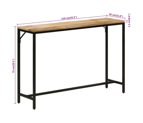 vidaXL konsoles galdiņš, 110x30x75 cm, neapstrādāts mango koks, dzelzs