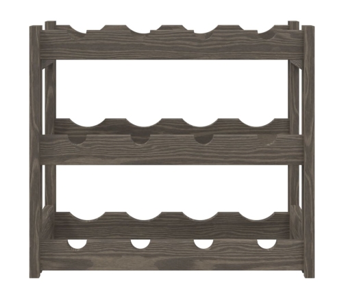 vidaXL vīna pudeļu plaukts 12 pudelēm, pelēks priedes masīvkoks