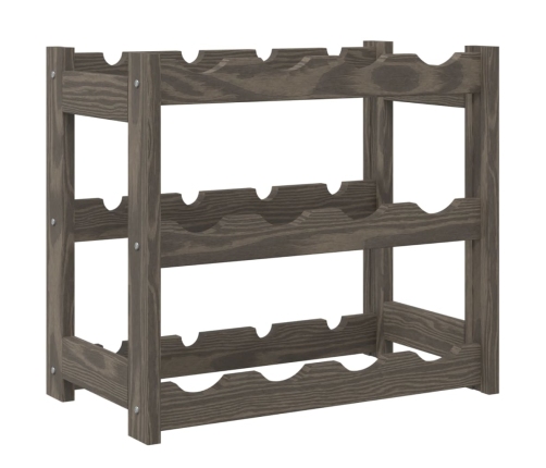 vidaXL vīna pudeļu plaukts 12 pudelēm, pelēks priedes masīvkoks