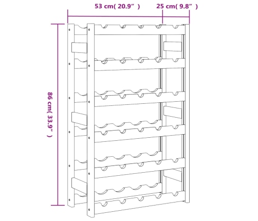 vidaXL vīna pudeļu plaukts 30 pudelēm, pelēks priedes masīvkoks