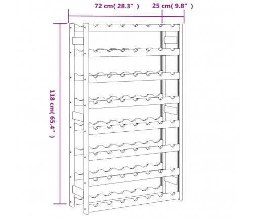 vidaXL vīna pudeļu plaukts 56 pudelēm, pelēks priedes masīvkoks